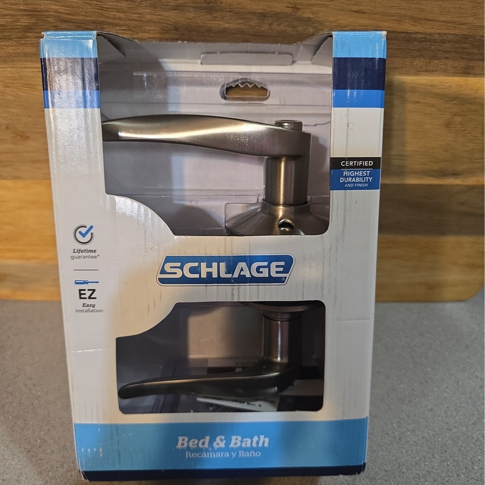 Schlage Bed and Bath Privacy Door Lever Satin Nickel EZ Install Interior Lock